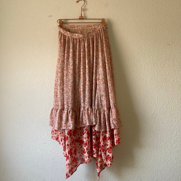 Free people Zuma Drippy Midi Skirt layered ruffle‎ size 4 - Picture 3 of 7